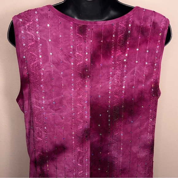 Large Fuchsia Pink Sequin Sleeveless Top Dressbarn Vneck Y2K Style Stretch - Picture 10 of 13